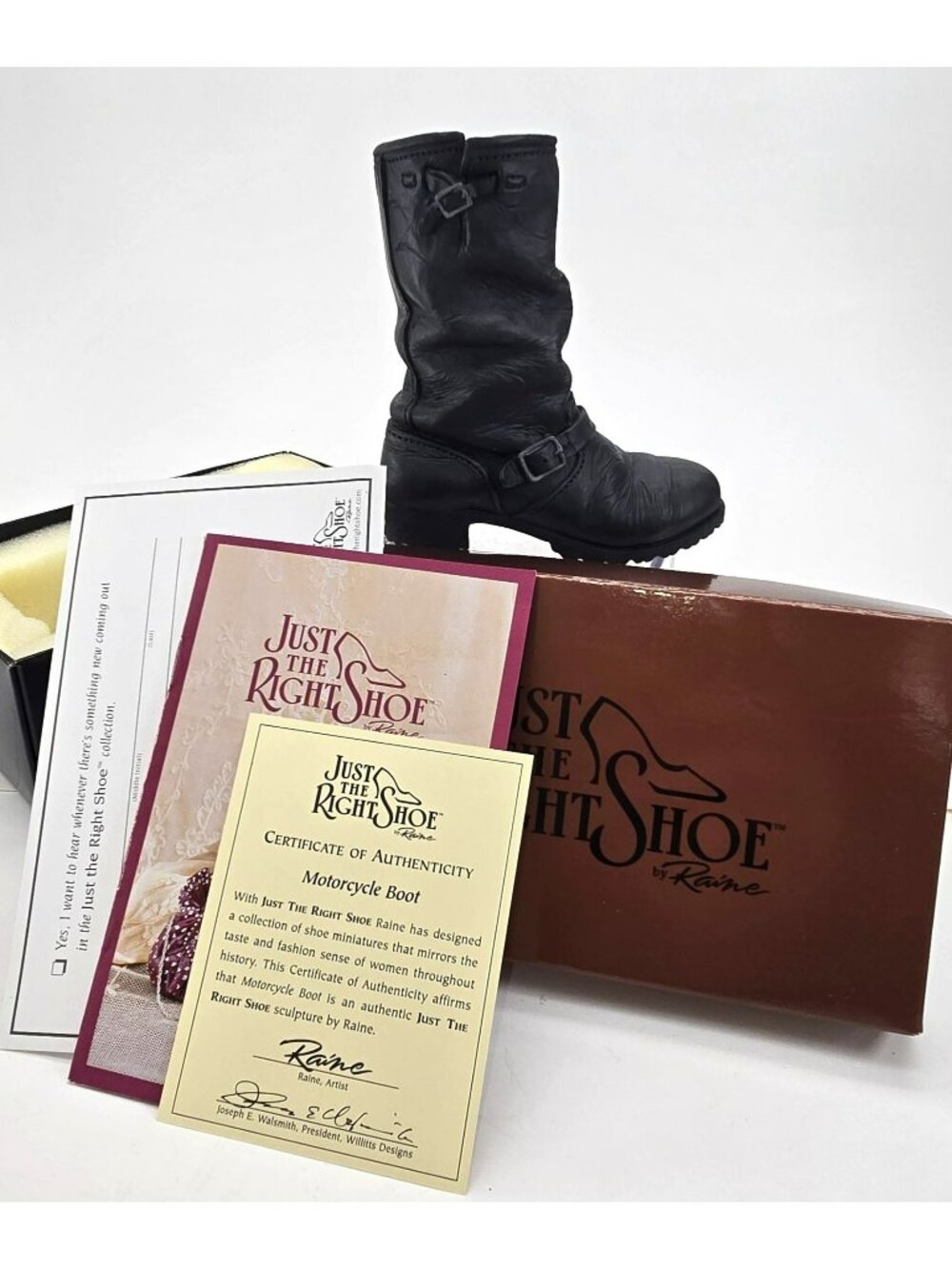 Just The Right Shoe Miniature Black Motorcycle Boot With Box & Certificate PR605